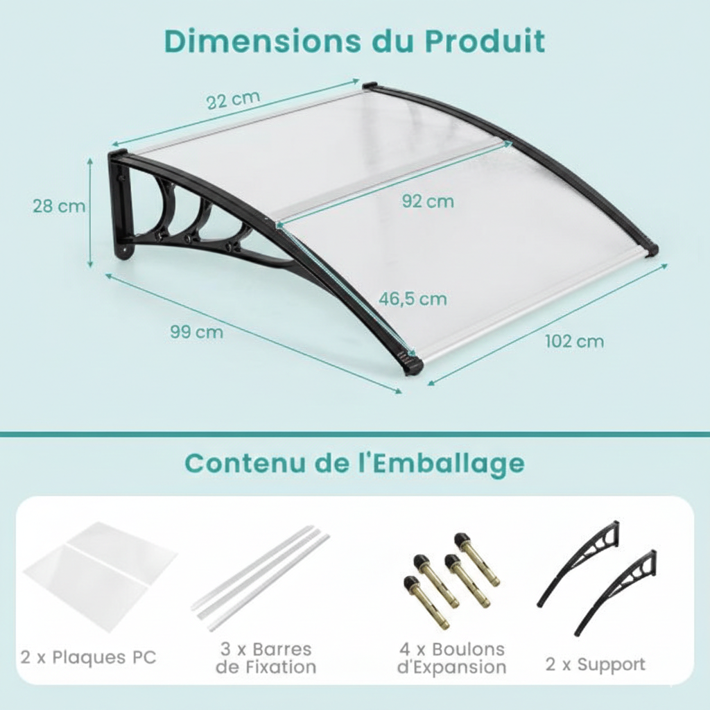 Auvent de Porte 102 × 99 cm Gris